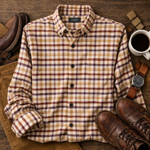 Orvis Men’s Plaid Flannel Shirt Large Cotton Wool Blend Winter Layering - Picture 2 of 9